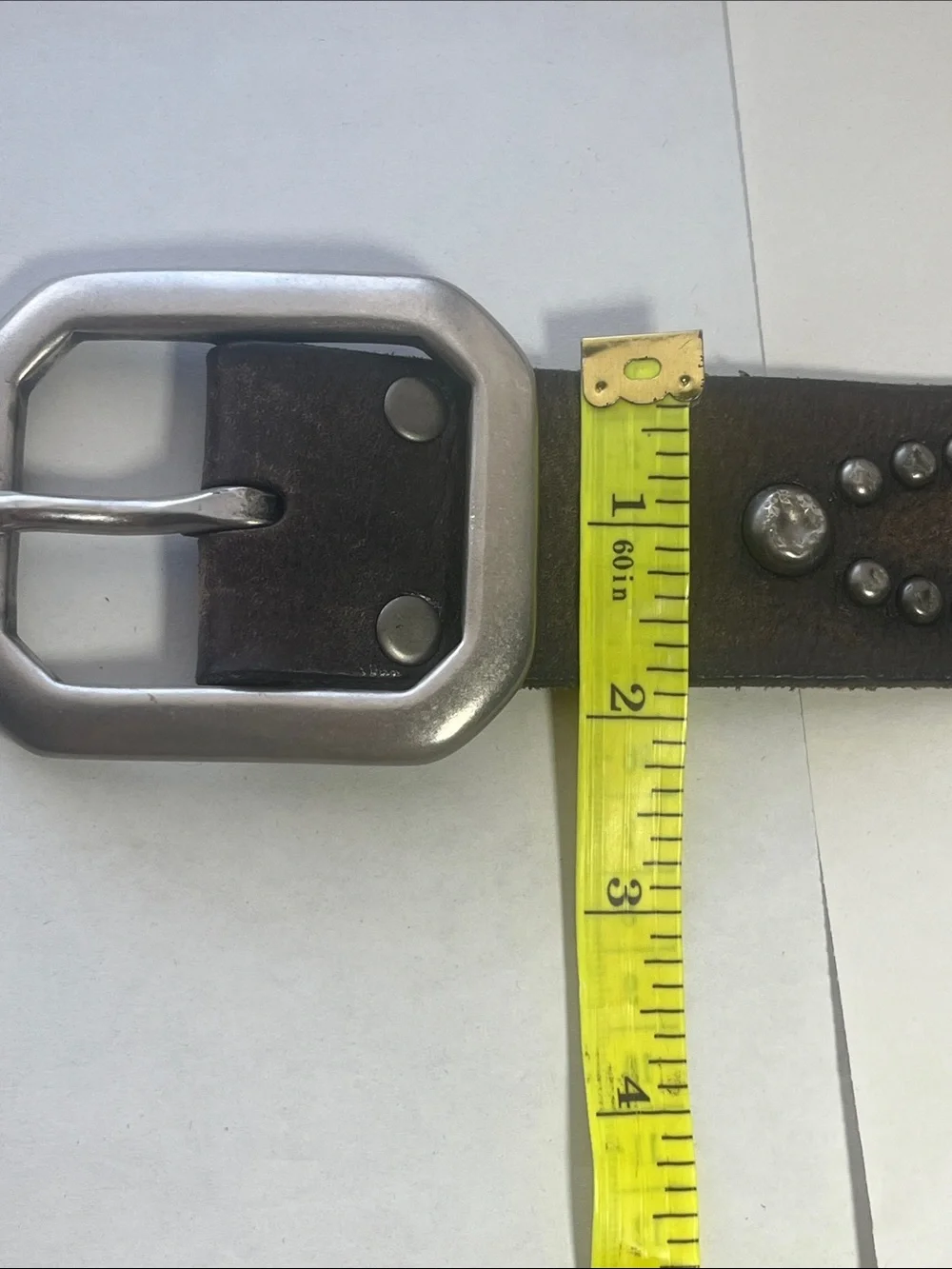 Lucky Brand Studded Leather Belt in Distressed Brown with Silver Hardware - Picture 9 of 11